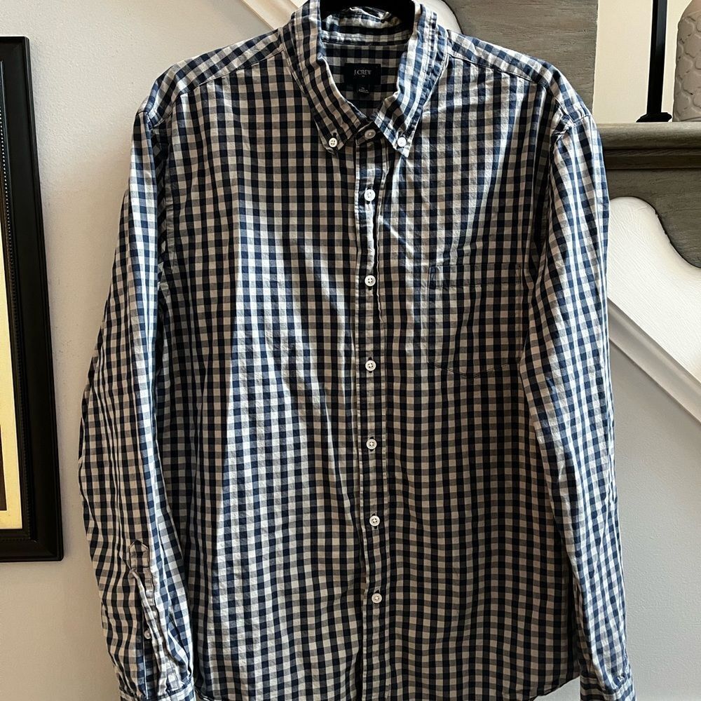 J. Crew Factory Navy & Gray Gingham Button Down Shirt sz XL